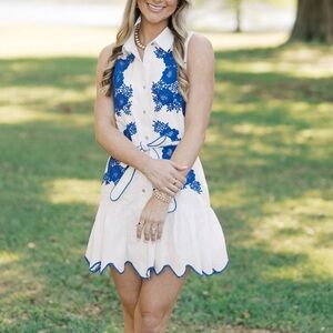 Elegant Blue and White Floral Dress